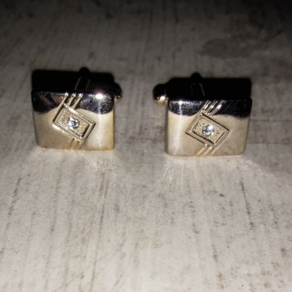 Other - Gold Rectangular Crystal Accented Cuff Links